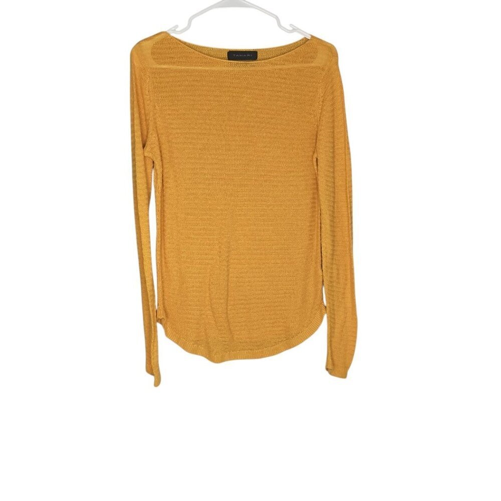 Tahari Women's Yellow Knitted Long Sleeve 100% Linen Blouse Summer Size Large